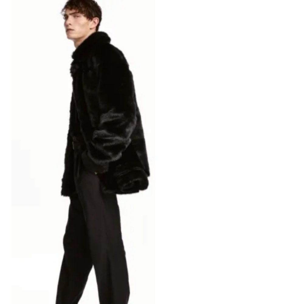 H&M black faux fur coat